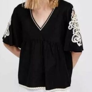 Zara Basic V neck Linen blend top